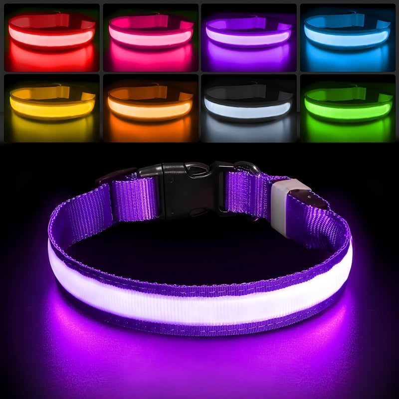 PcEoTllar Light up Dog Collar for Night Walking - LED Dog Collar Light Rechargeable Color Changing, Glow in The Dark Dog Collars Waterproof Glowing Dog Collars for Large Small Medium Dogs - Image 1